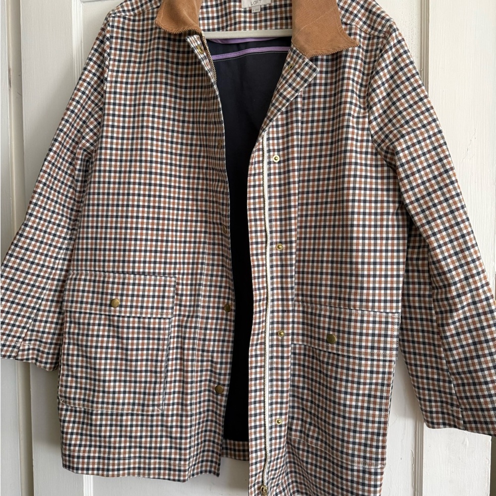 LOFT Checkered Jacket with Tan Collar